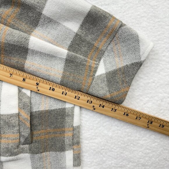 Kensie Plaid Fleece Shacket Jacket Pockets Gray Cream Cabincore Country Womens M - Picture 8 of 10